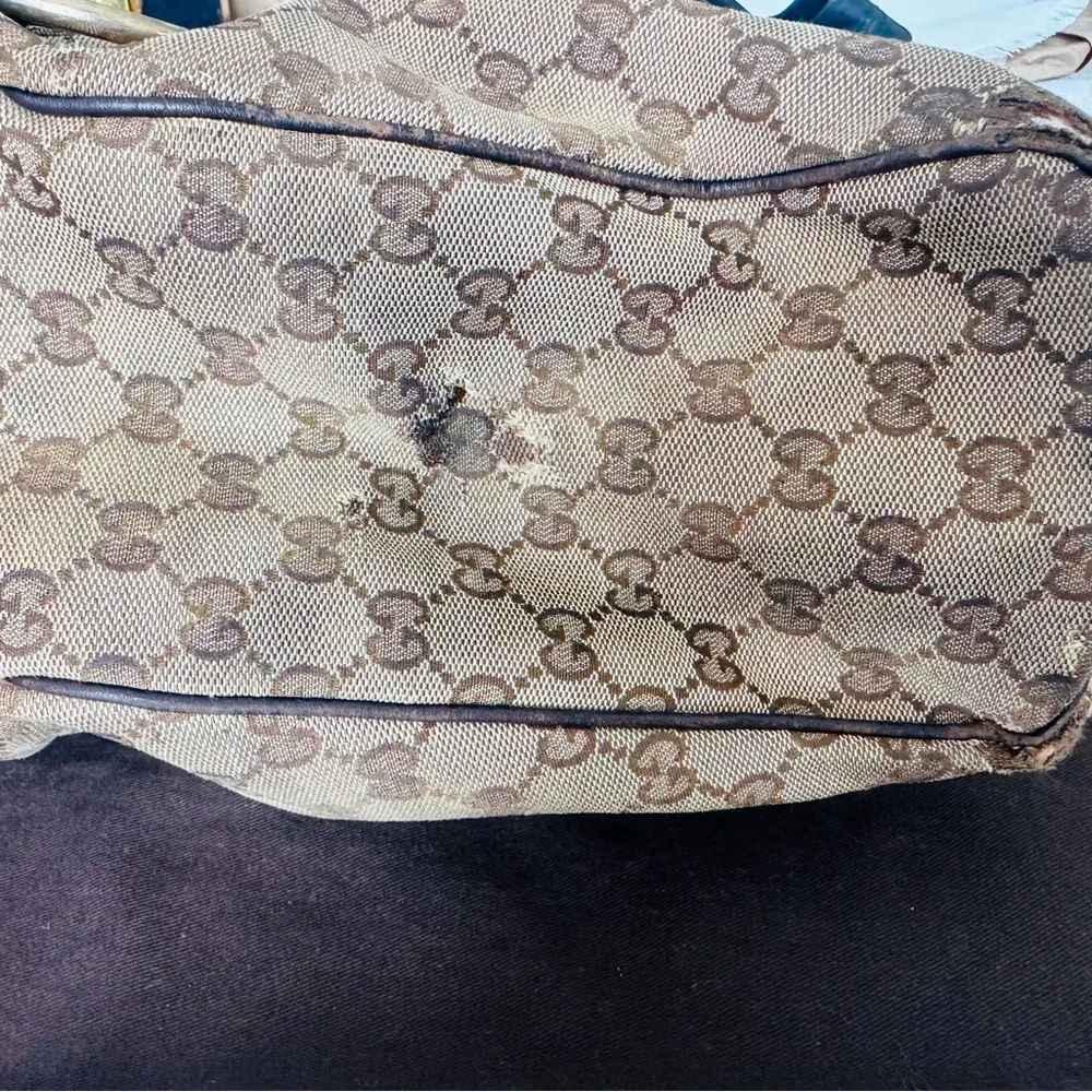 Gucci Beige and Brown GG Canvas Tote with Dark Brown Leather Trim